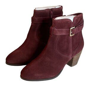 Diba Women's Sleek Bootie Burgundy Block Heel Ankle Buckle Size 8 NWT